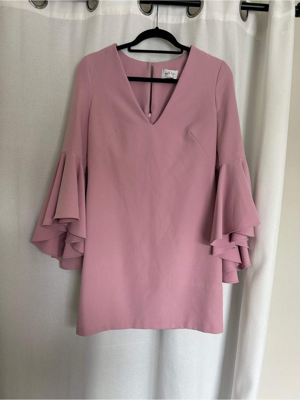 Milly Pink Ruffle Sleeve V-Neck Women's Dress